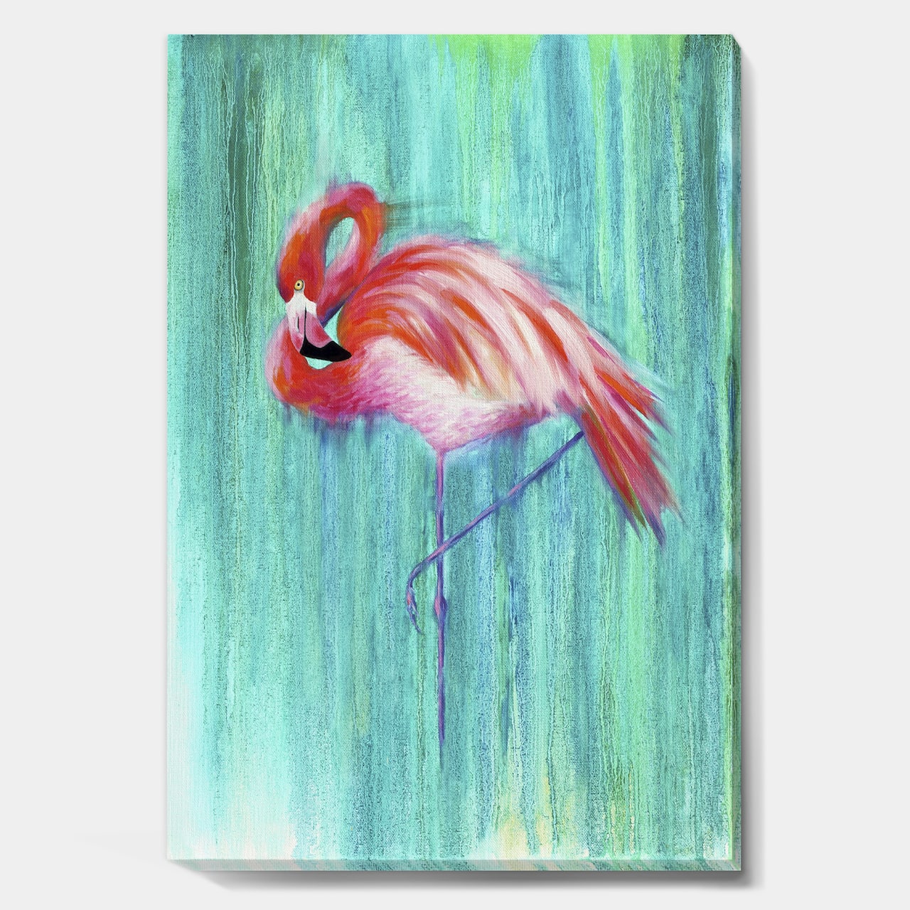 Designart - Pink Flamingo In Blue - Cottage Gallery-wrapped Canvas